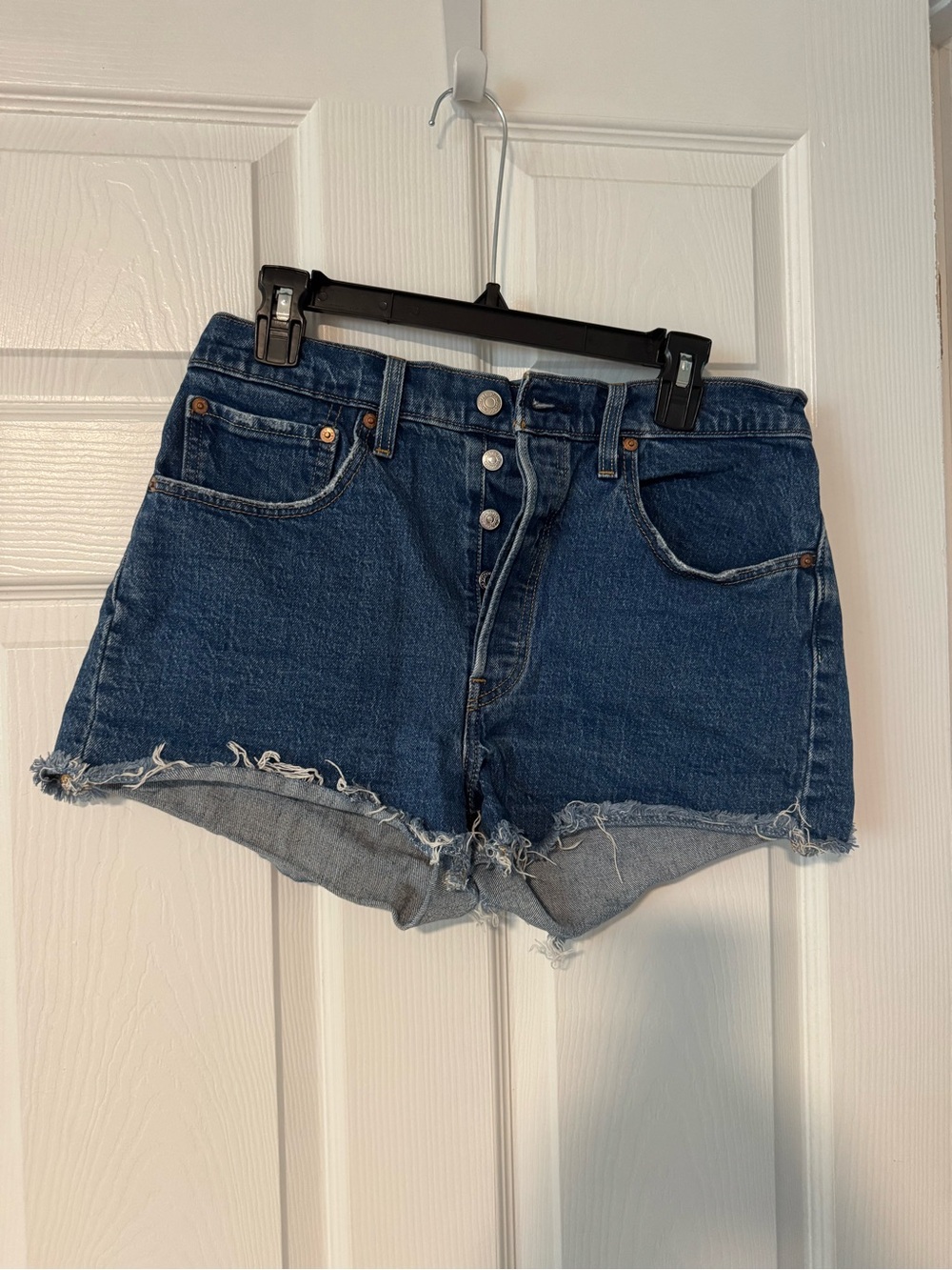 Levi's Dark Blue High-Rise Button-Fly Jean Shorts